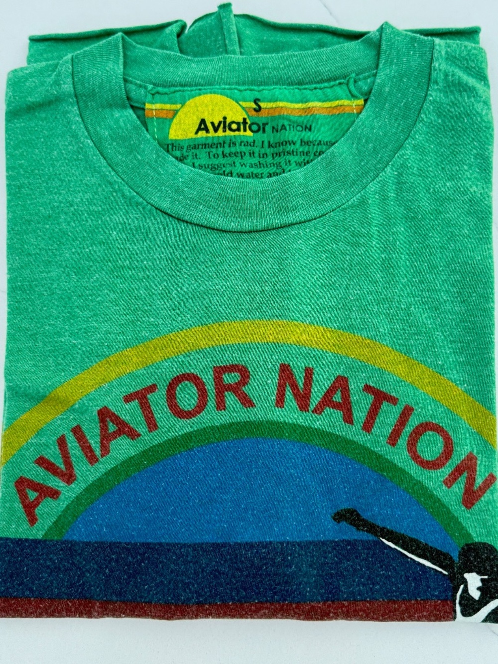 Aviator Nation Green Boyfriend Short Sleeve Tee Shirt Size S VENICE, CA Surfing